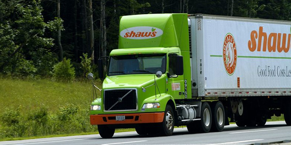 Shaw's freight truck on the road.